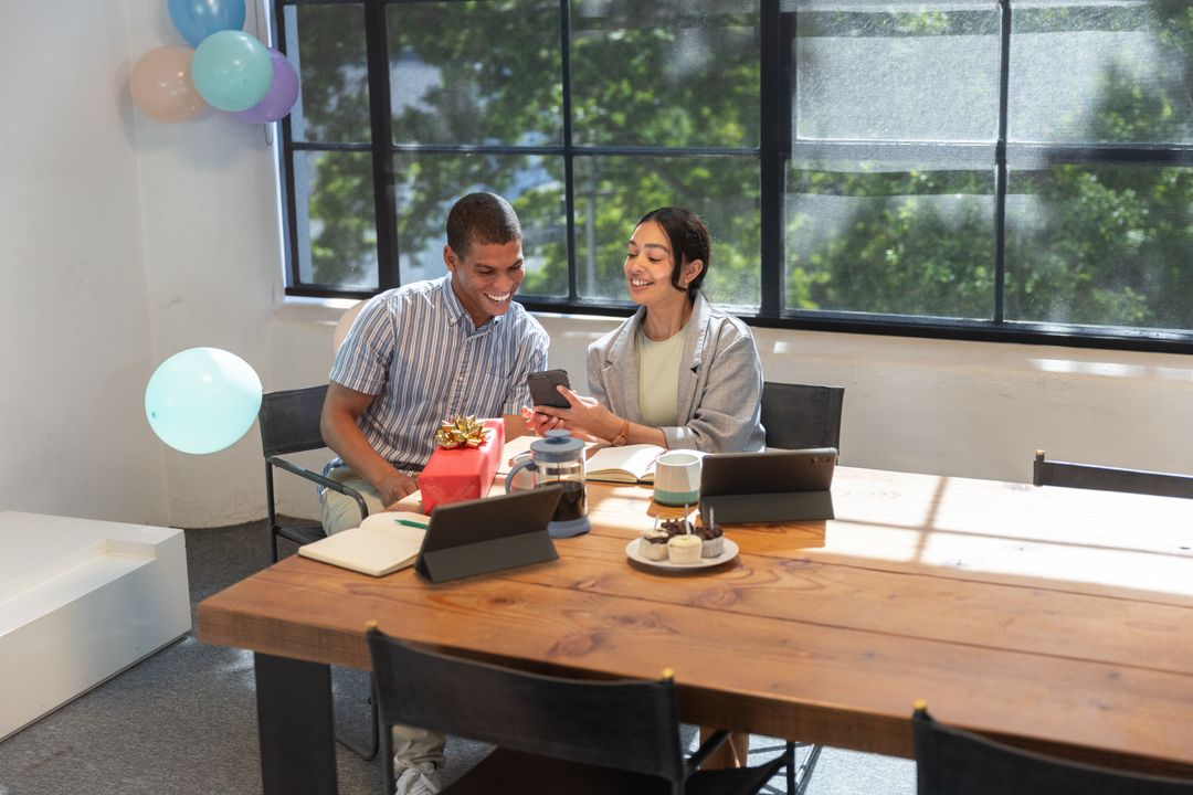 Casual Celebration with Gift Exchange and Smartphone Browsing