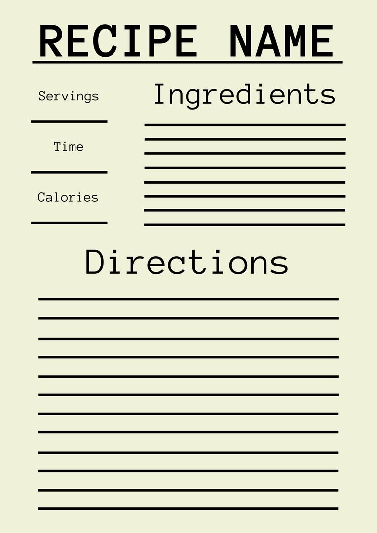 Blank Recipe Template with Ingredients and Directions Section - Download Free Stock Templates Pikwizard.com