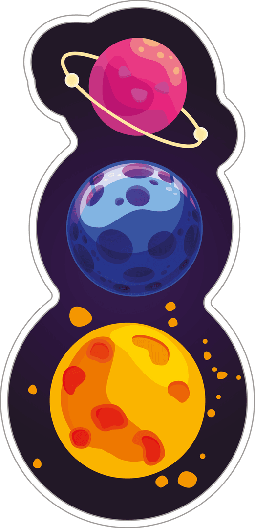 Colorful Cartoon Planets on Transparent Background for Space Concept Design