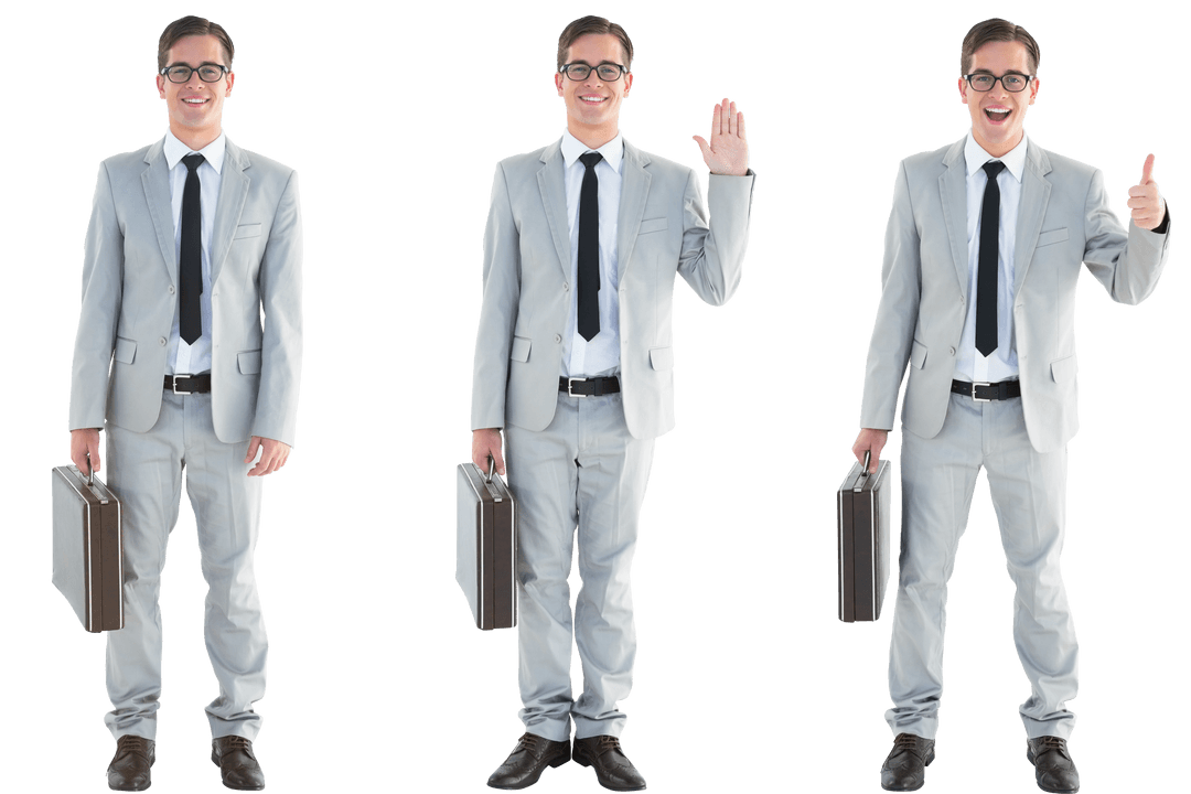 Smiling Businessman in Triplicate with Transparent Background