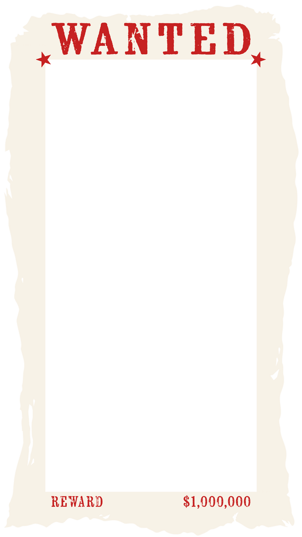 Vintage Wanted Poster with Torn Edges on Transparent Background