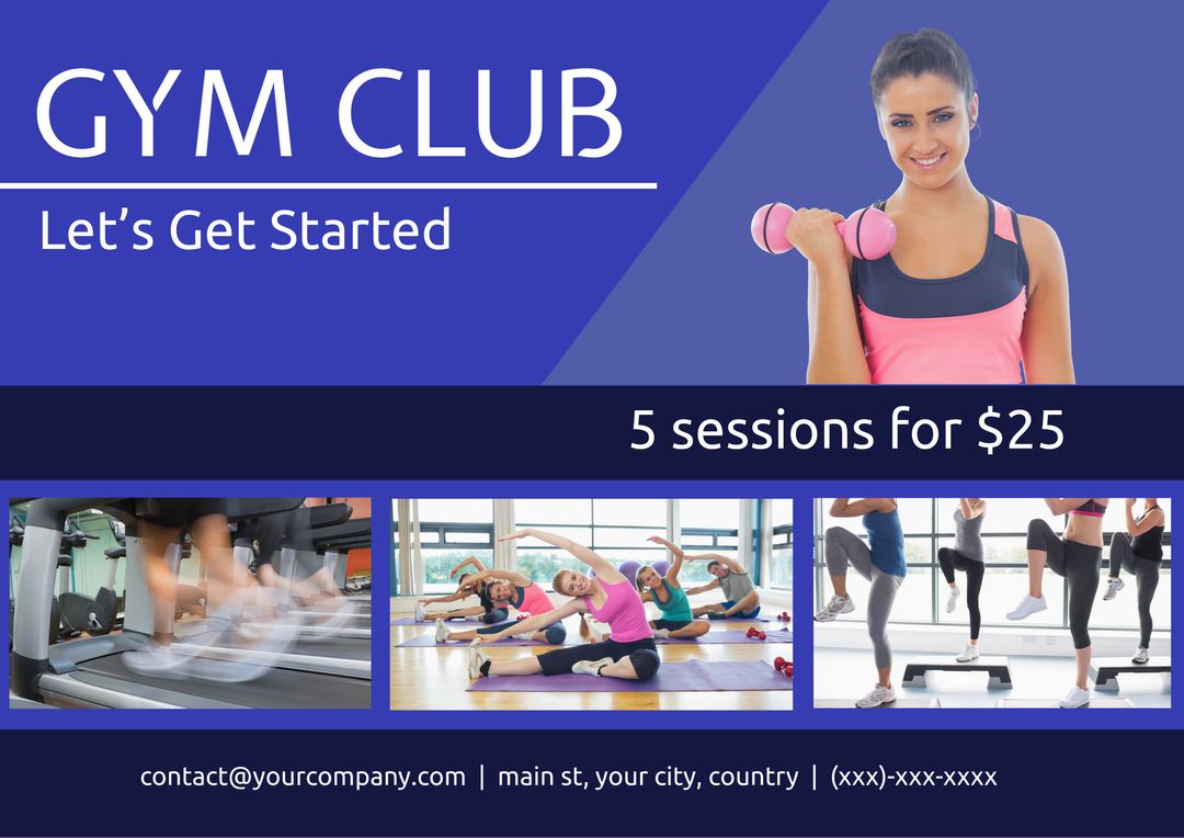 Fitness Studio Promotional Poster with Energetic Woman Exercising