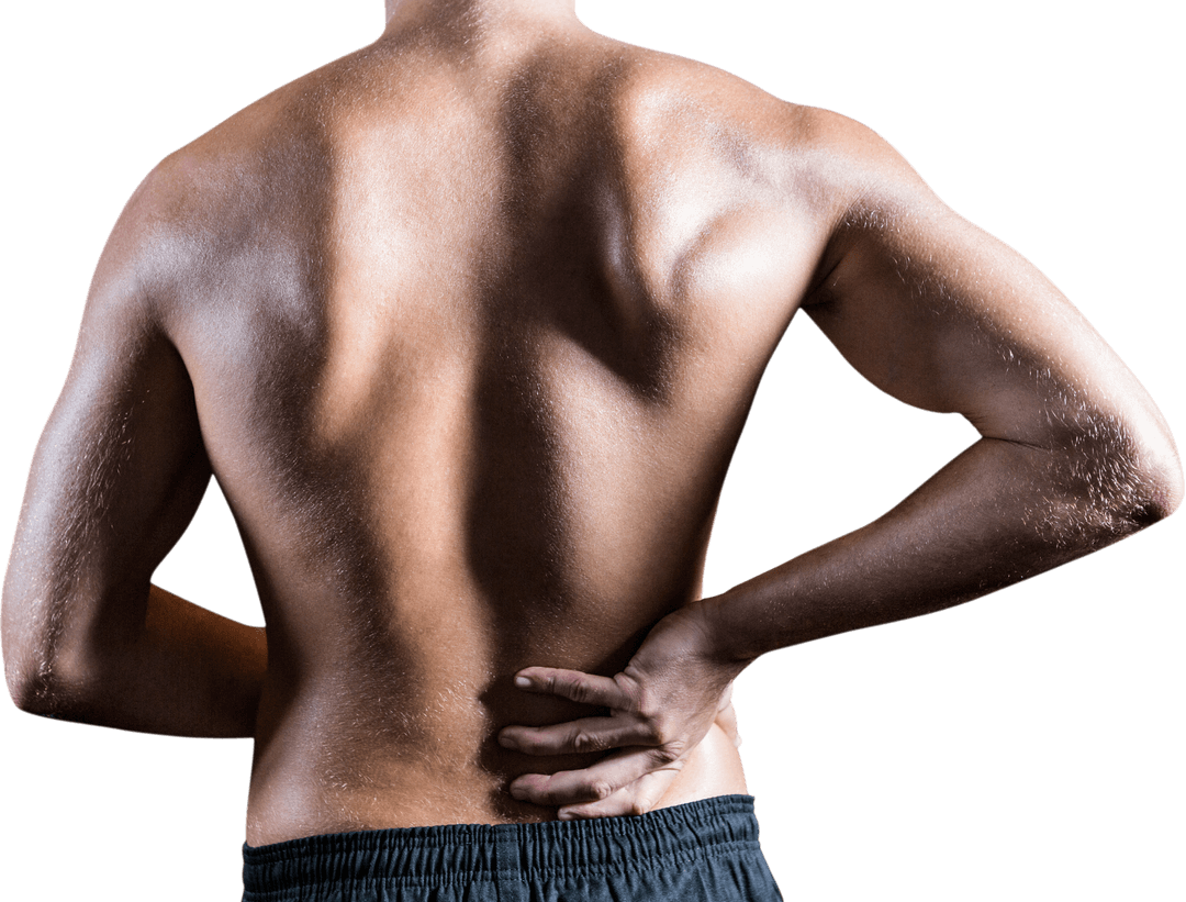 Transparent Person Experiencing Back Pain with Hand on Lower Back