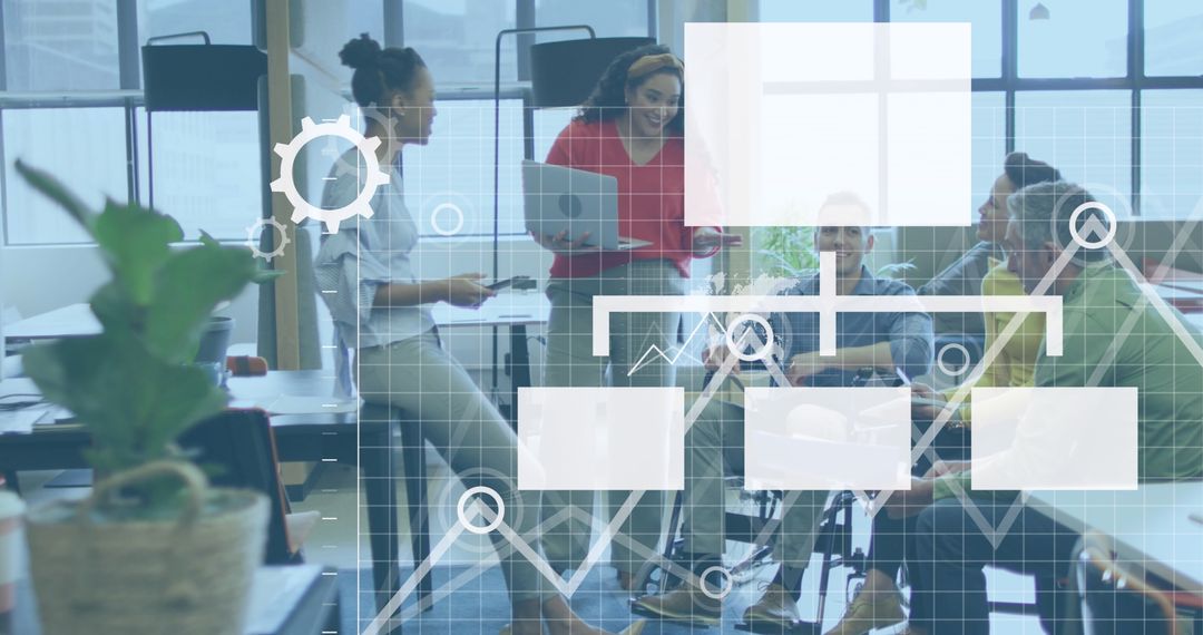 Diverse Colleagues Collaborating With Data Interface Overlay