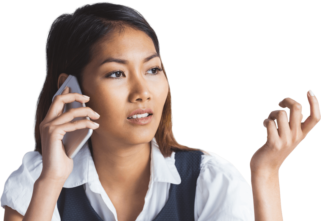 Businesswoman Having a Serious Phone Conversation on Transparent Background