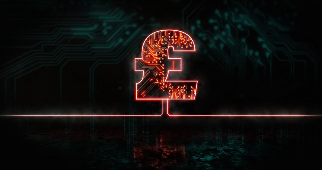 Illuminated Pound Symbol with Futuristic Circuitry