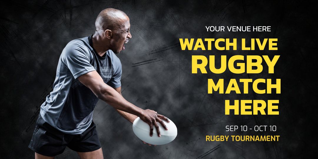 Intense Rugby Player Promoting Live Match Event - Download Free Stock Templates Pikwizard.com