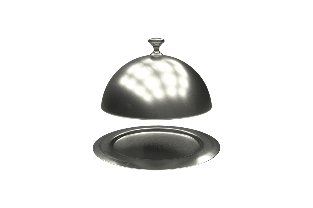 Floating Silver Cloche and Tray on Transparent Background