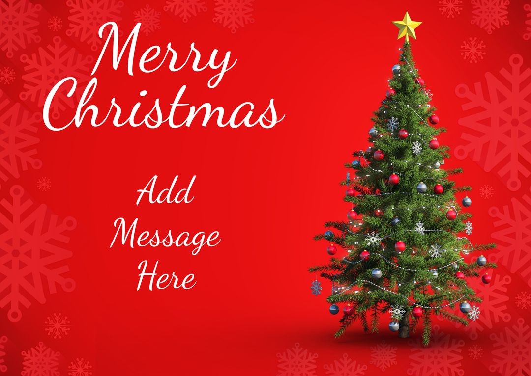 Merry Christmas Greeting Card Template with Christmas Tree Design