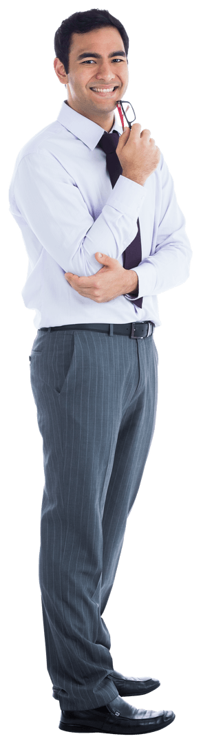 Smiling Entrepreneur Holding Pen Isolated Transparent Background