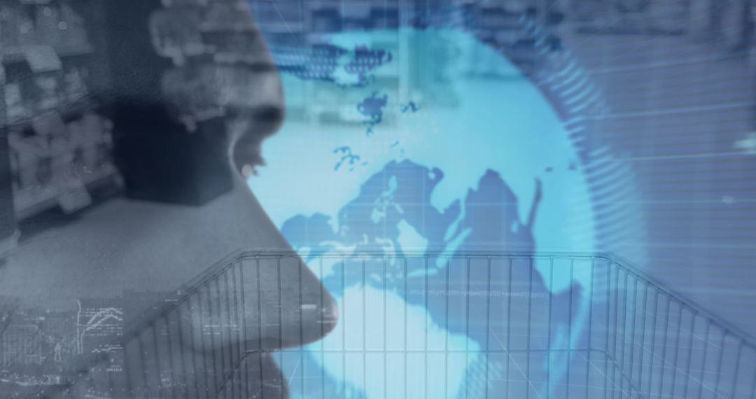 Futuristic Concept of Person Engaged with Digital World Map Overlay