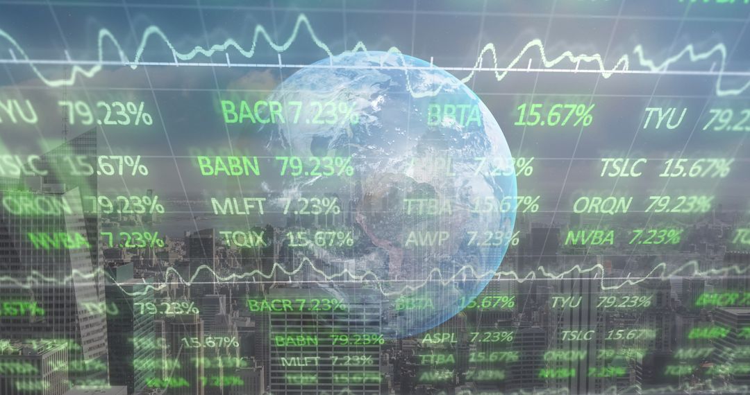 Global Data Processed Over Cityscape with Digital Interface Elements