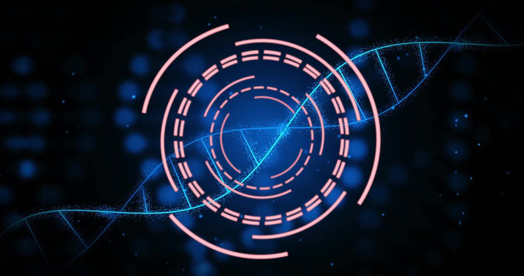 Futuristic DNA Helix with Data Interface Visualization