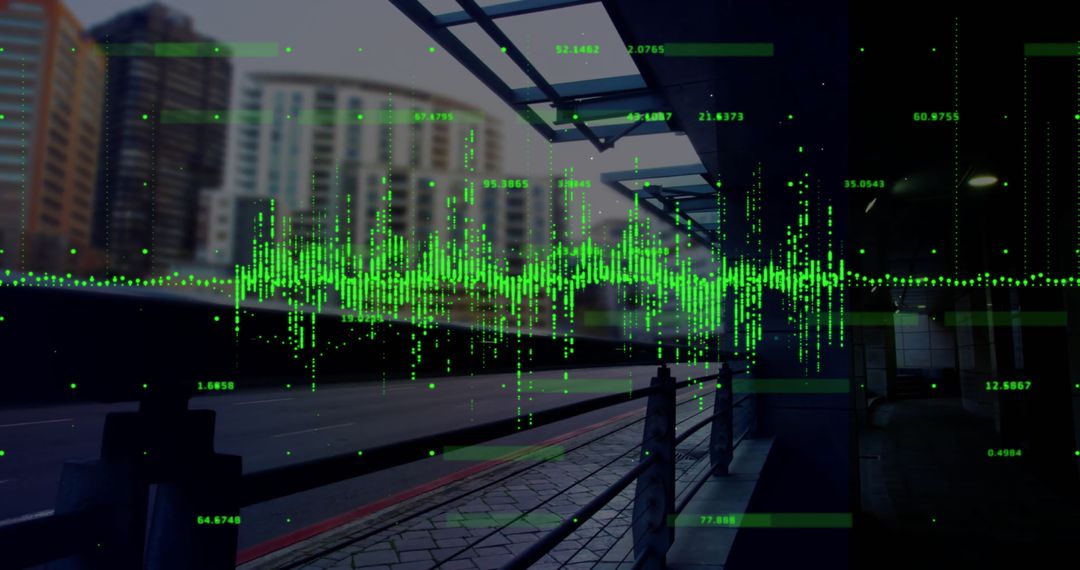 Financial Analysis Visual with Data Points Over Cityscape