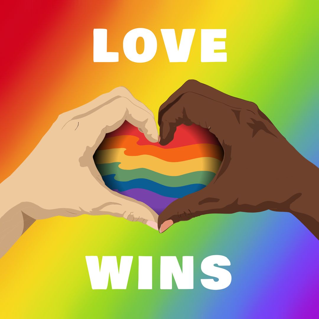 Love Wins Multiracial Hands Forming Heart Over Rainbow