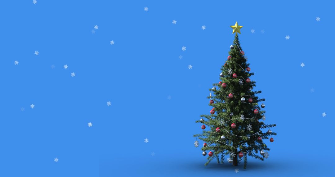Snow Gently Falling on Decorated Christmas Tree