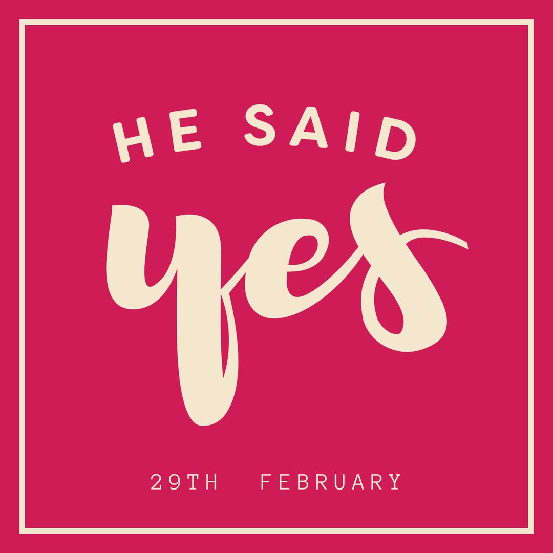 Joyful Proposal Acceptance Announcement on Vibrant Red