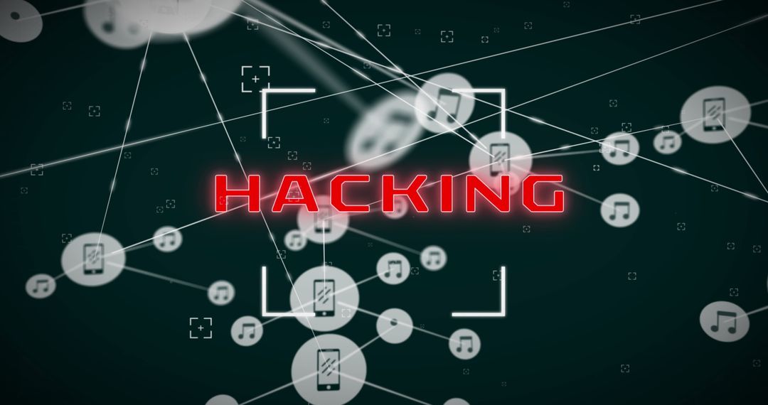 Cybersecurity Red Alert with Interconnected Network Icons