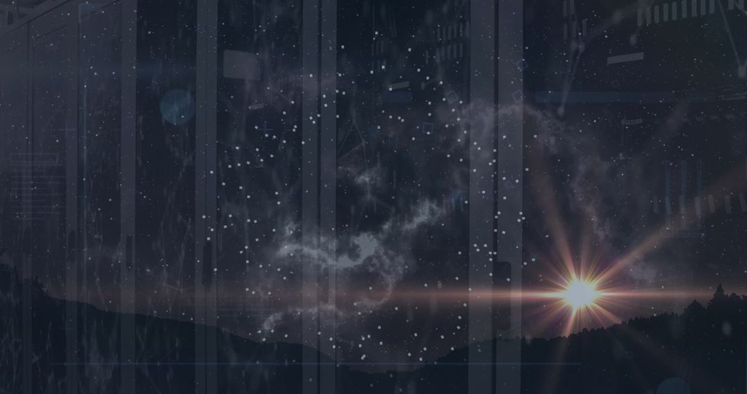 Abstract Digital Interface with Cosmic Elements in Server Room