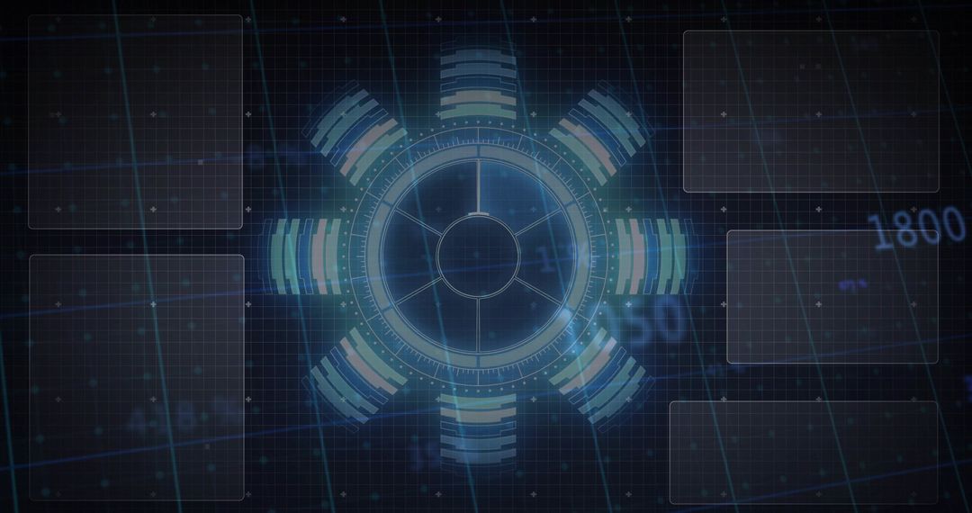 Pulsing Futuristic HUD Reticle with Ringed Interface, Six Data Bars and Holographic Panels