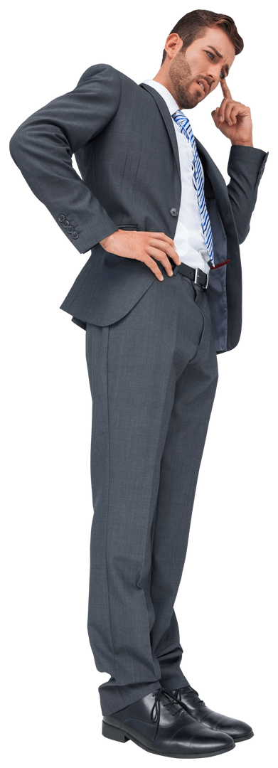Thinking Businessman in Suit Isolated on Transparent Background