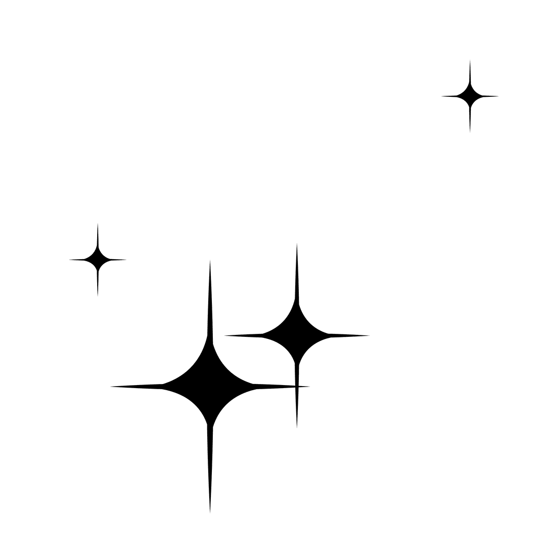 Minimalist Black-and-White Sparkle Icons on Transparent Background