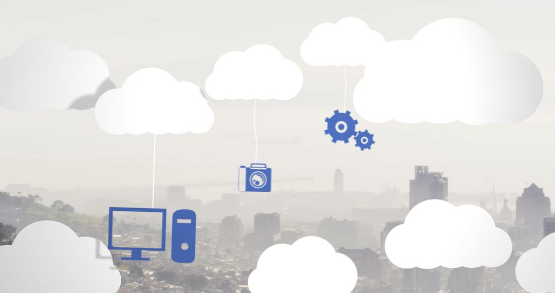 Digital Cloud Computing Concept over Cityscape