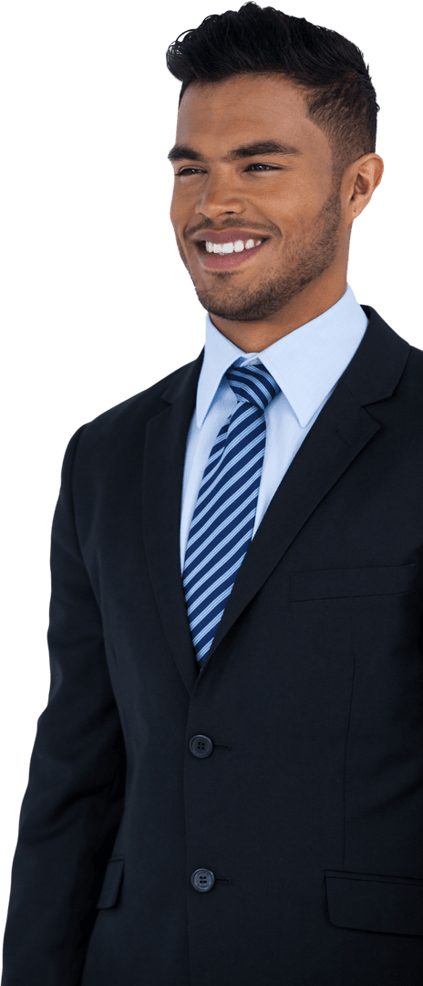 Smiling Hispanic Businessman in Suit on Transparent Background