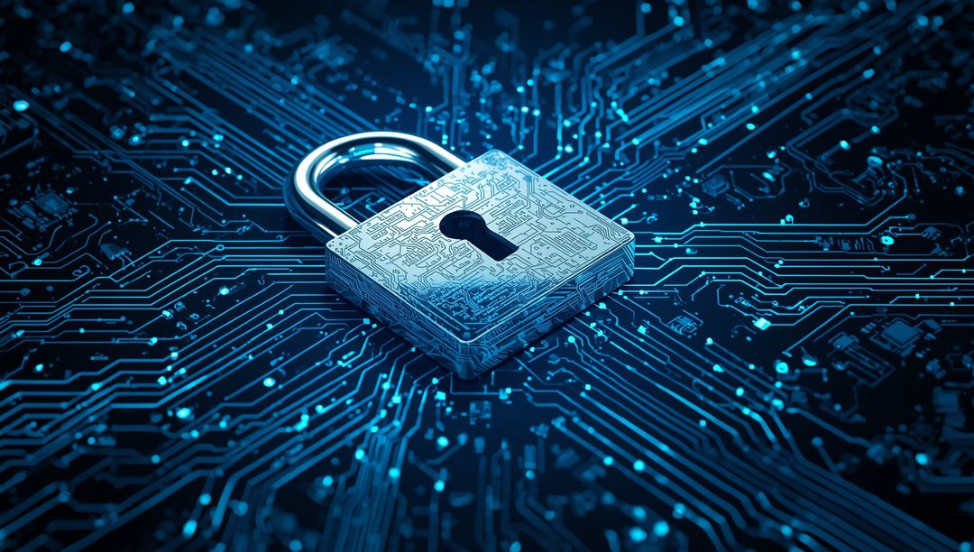 Digital Security Concept With Circuit Patterned Padlock