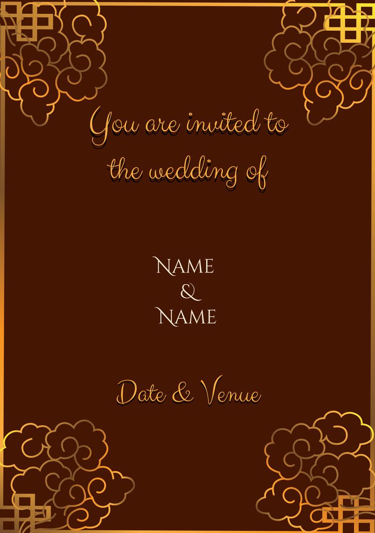 Elegant Indian Wedding Invitation with Golden Decorative Pattern - Download Free Stock Templates Pikwizard.com