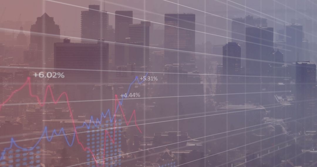 City Skyline with Financial Data Overlay and Insights