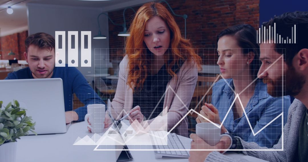 Business Team Analyzing Data with Digital Graph Interface