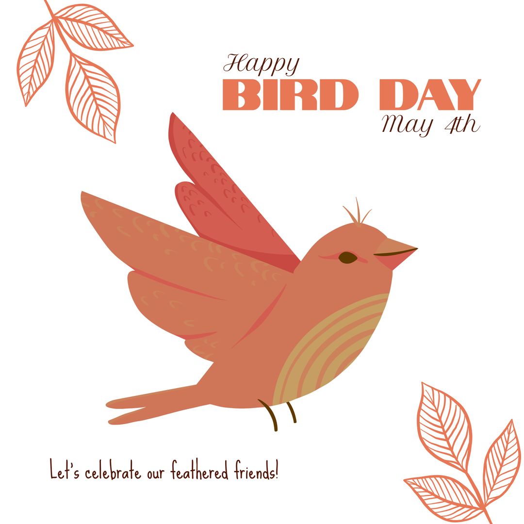 Illustration of Bird Celebrating Bird Day May 4th with Leaves