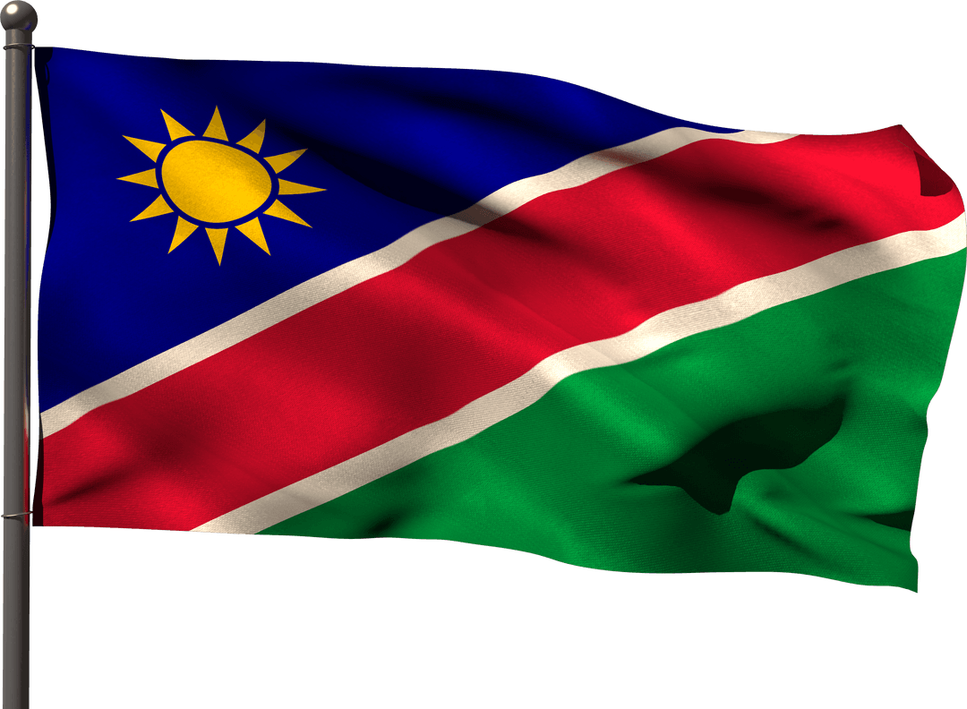 Transparent Namibia National Flag Waving on Pole