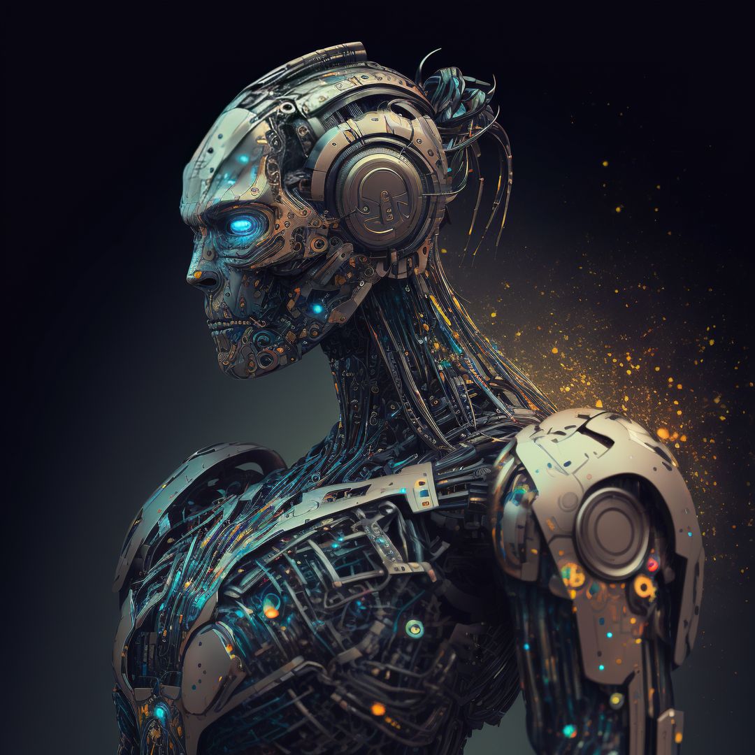 Futuristic Humanoid Cyborg Illustration with Mechanical Features and Glowing Eyes - Free Images, Stock Photos and Pictures on Pikwizard.com