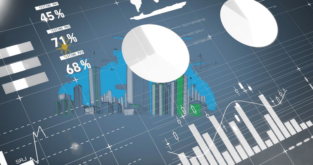 Digital Urban Statistics Visualization on Blue Background