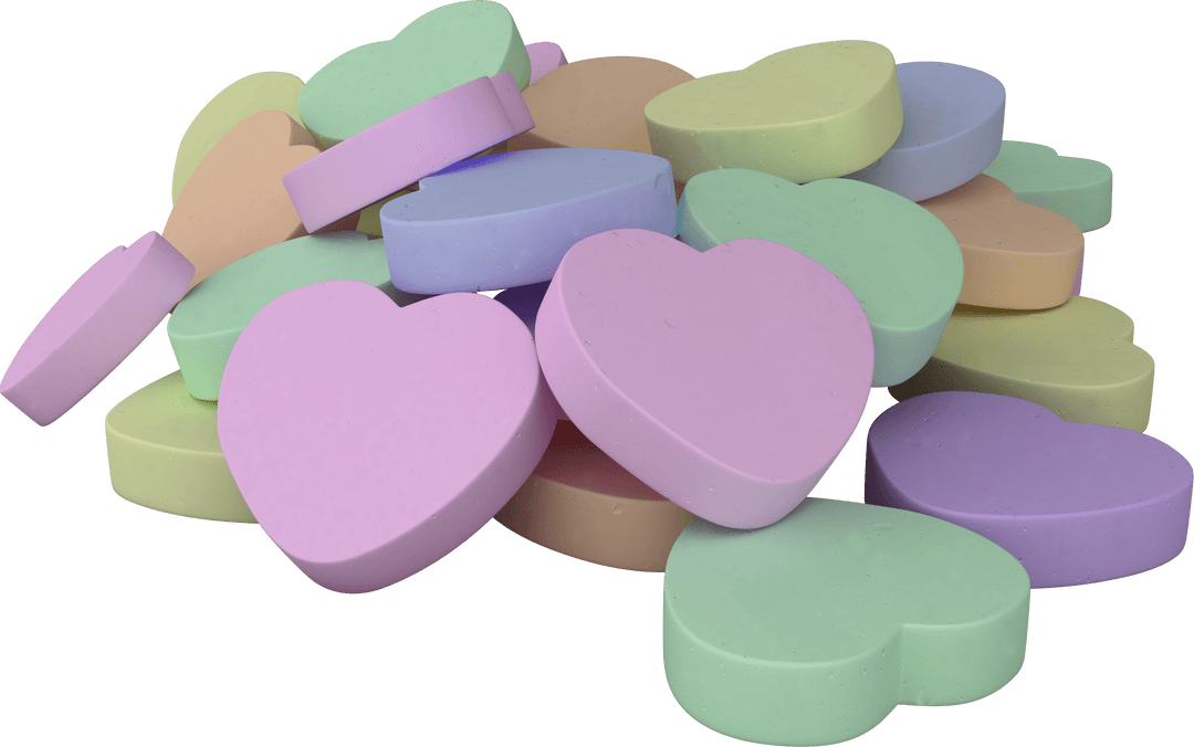 Assorted Pastel Heart Shaped Candies on Transparent Background