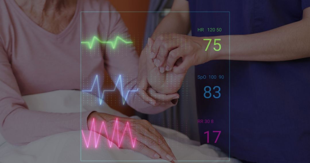 Senior Patient Examination with Vital Signs Display
