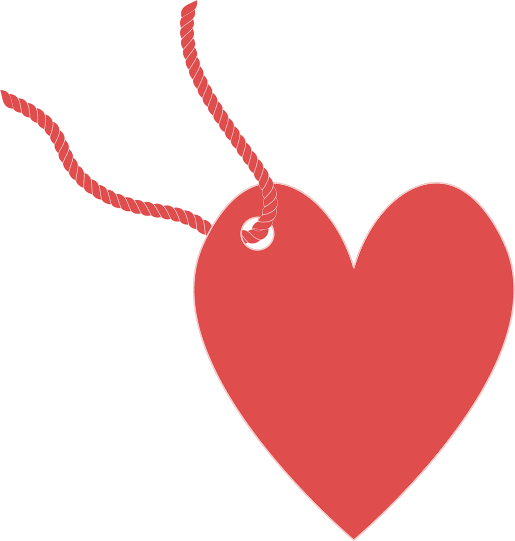 Red Heart Shape Tag with Rope on Transparent Background