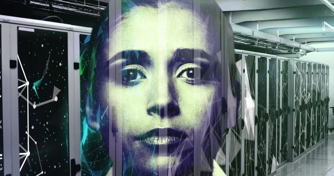 AI Integration with Futuristic Technology in Server Room