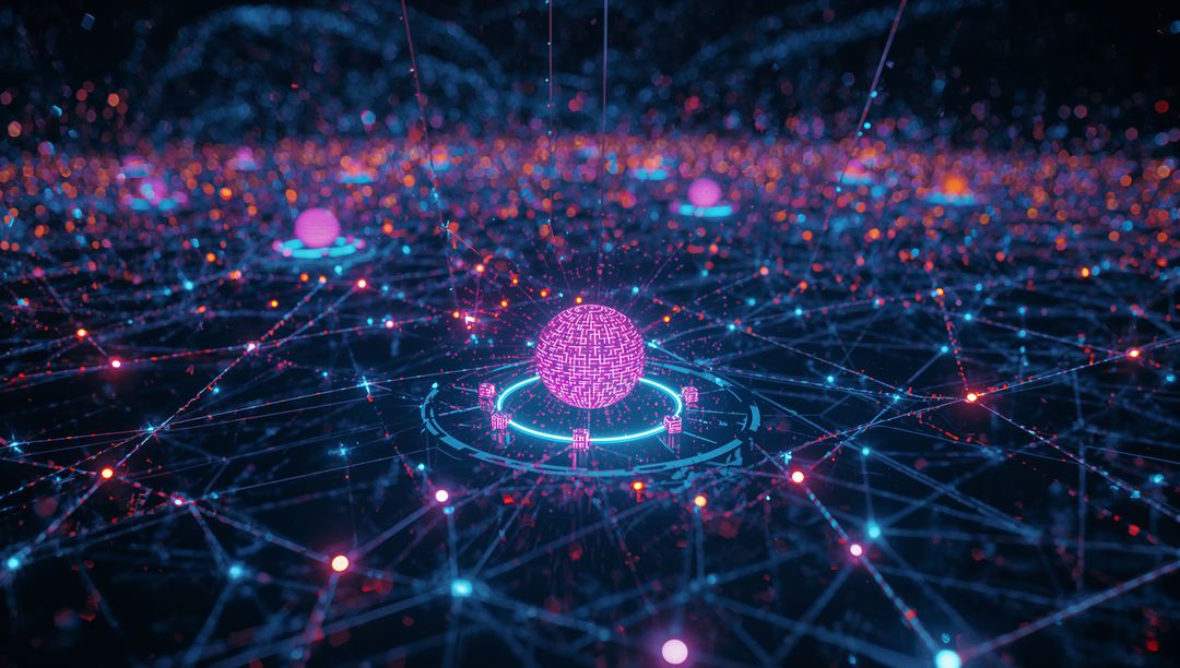 Futuristic Digital Sphere in Neon Network Matrix