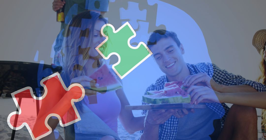 Supportive Friends at Beach Party Representing Autism Awareness