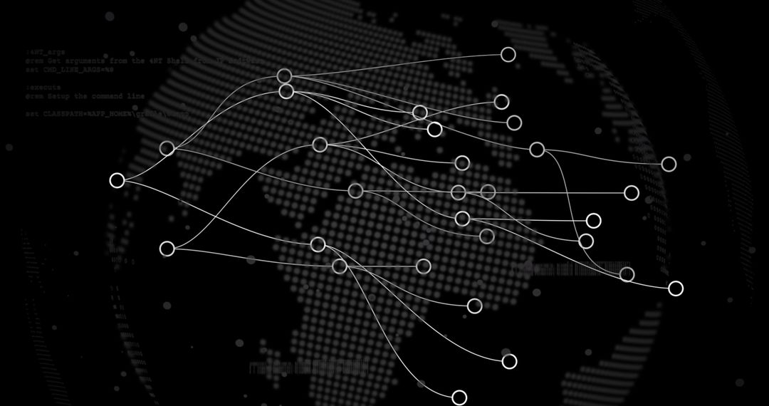 Digital Network Over Spinning Globe on Black Background