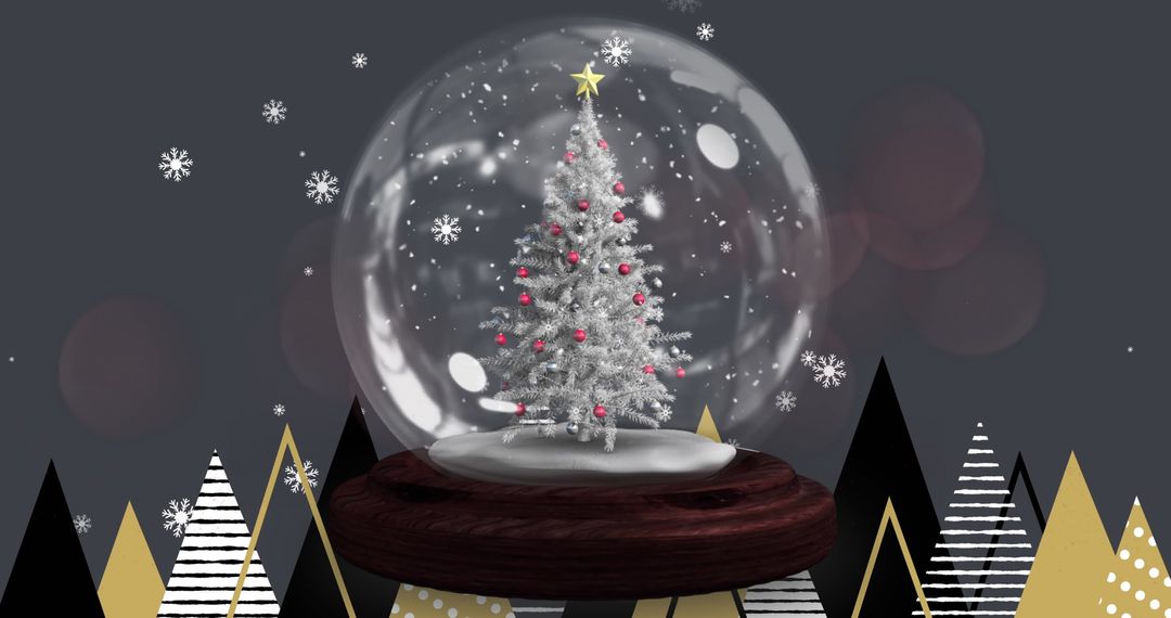 Festive Snow Globe with Christmas Tree and Falling Snowflakes - Free Images, Stock Photos and Pictures on Pikwizard.com