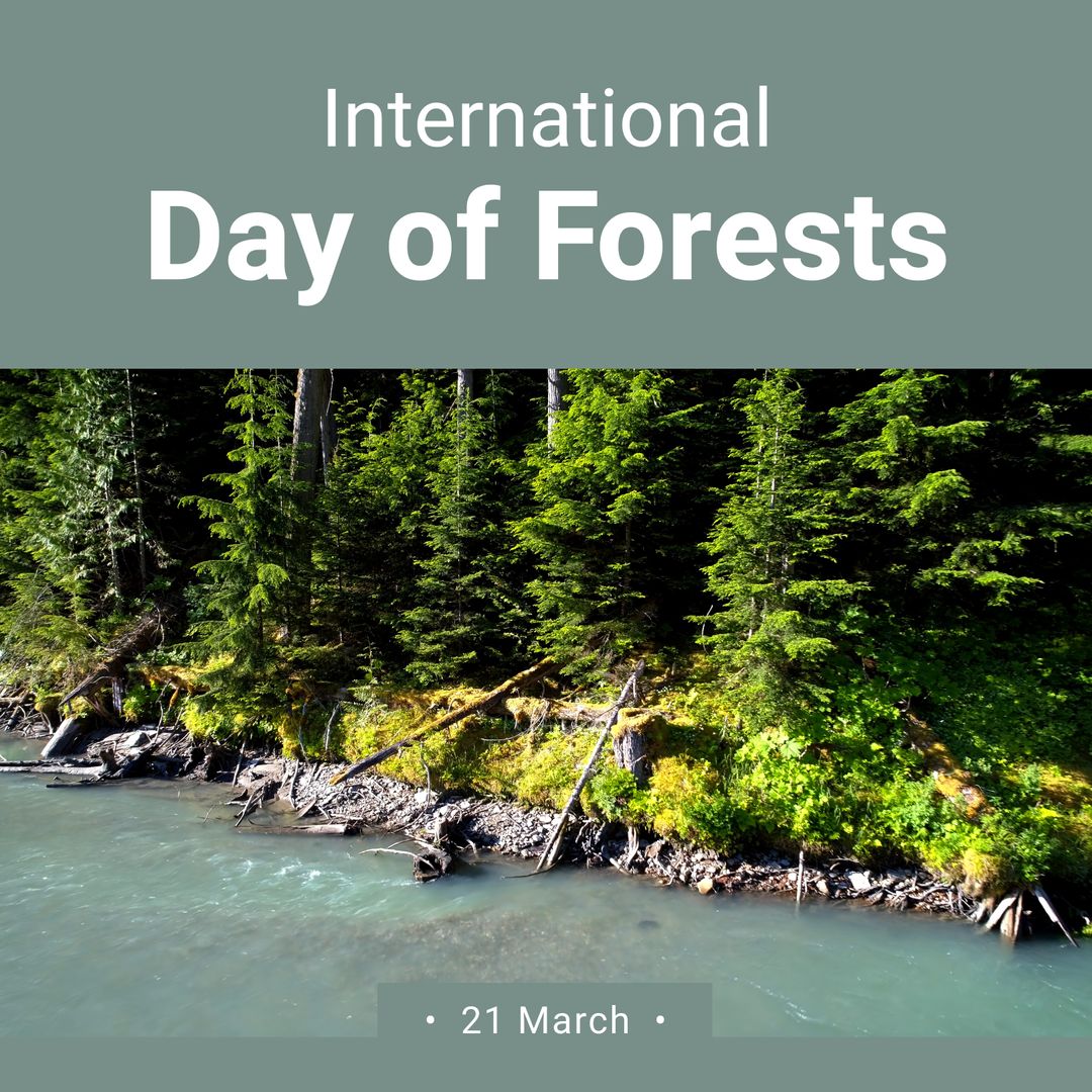 International Day of Forests Text With River and Forest Landscape - Download Free Stock Templates Pikwizard.com