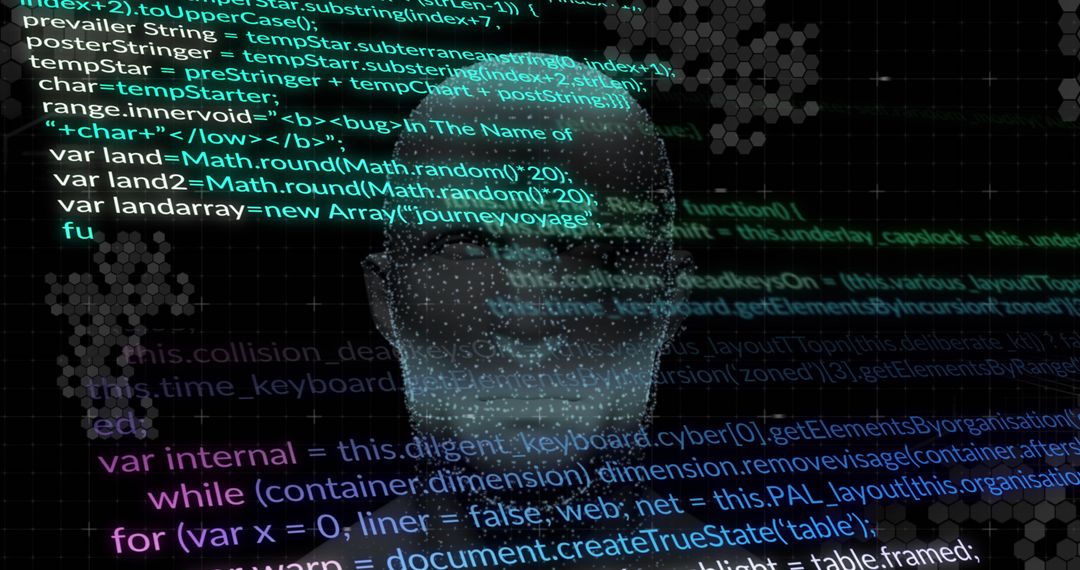 Futuristic Digital Head with Abstract Code Overlay