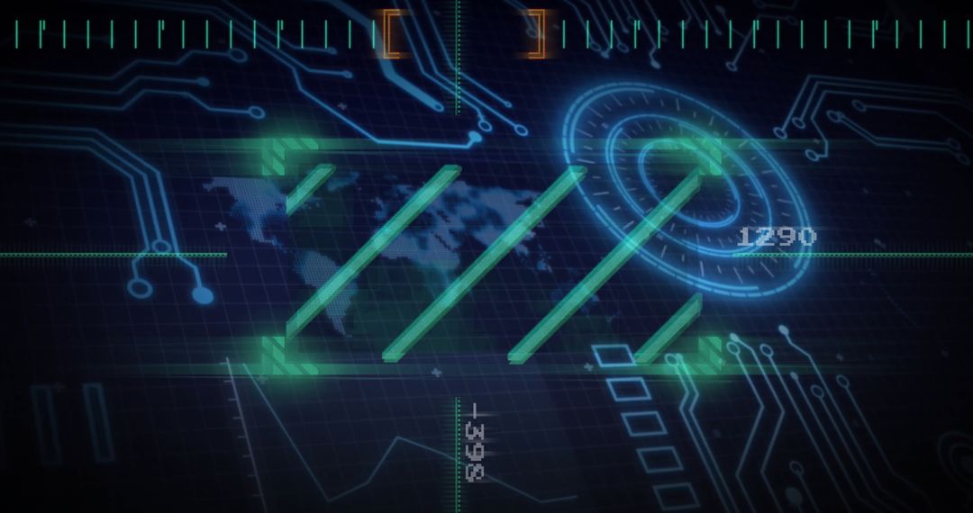 Futuristic Data Visualization with Global Connections and Circuit Board