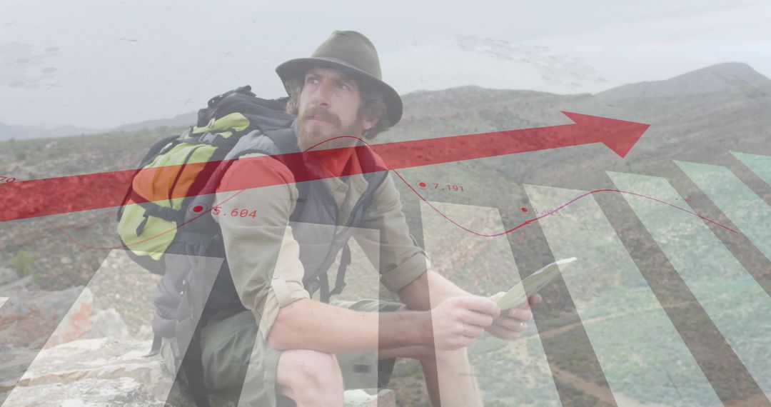 Explorer Analyzing Map Overlayed with Financial Data Graphs