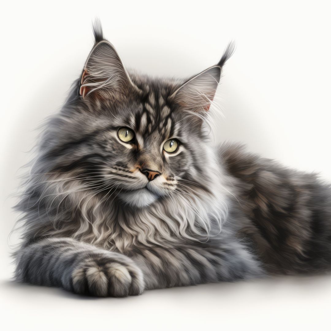 Maine Coon Cat Relaxing on White Background - Free Images, Stock Photos and Pictures on Pikwizard.com