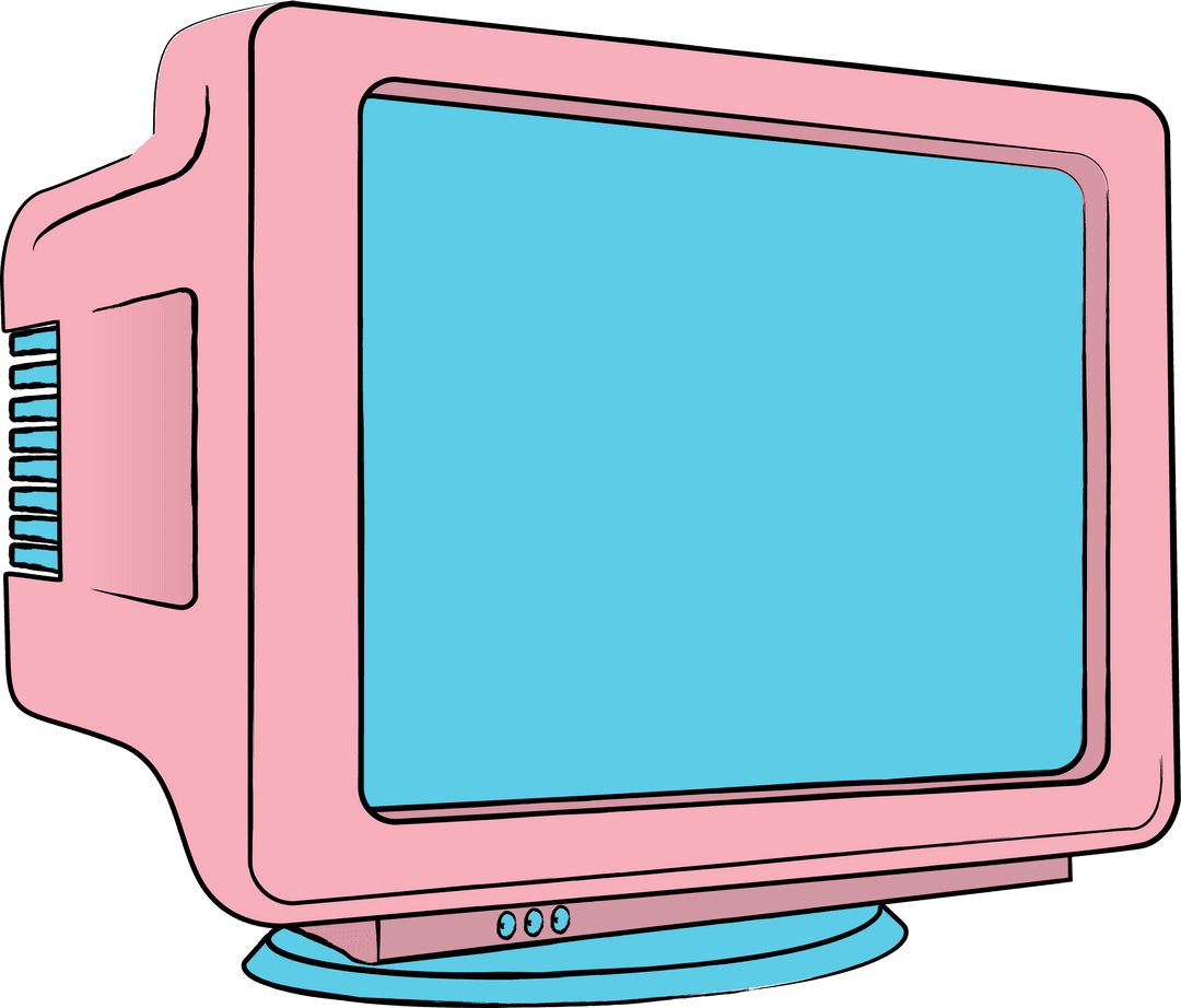Transparent Retro Pink CRT Monitor Illustration with Blue Screen
